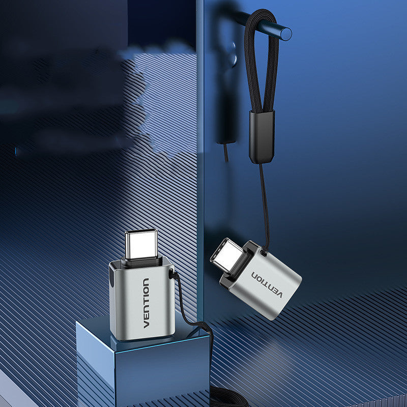 USB 3.0C Male To A Female OTG Adapter Aluminum Alloy Grey With Lanyard